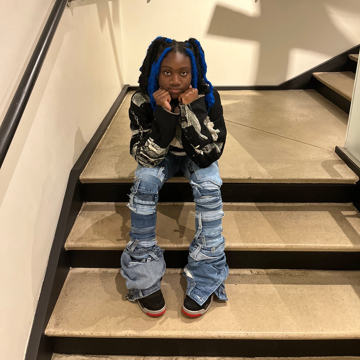 Waistband Stacked Patchwork Denim
