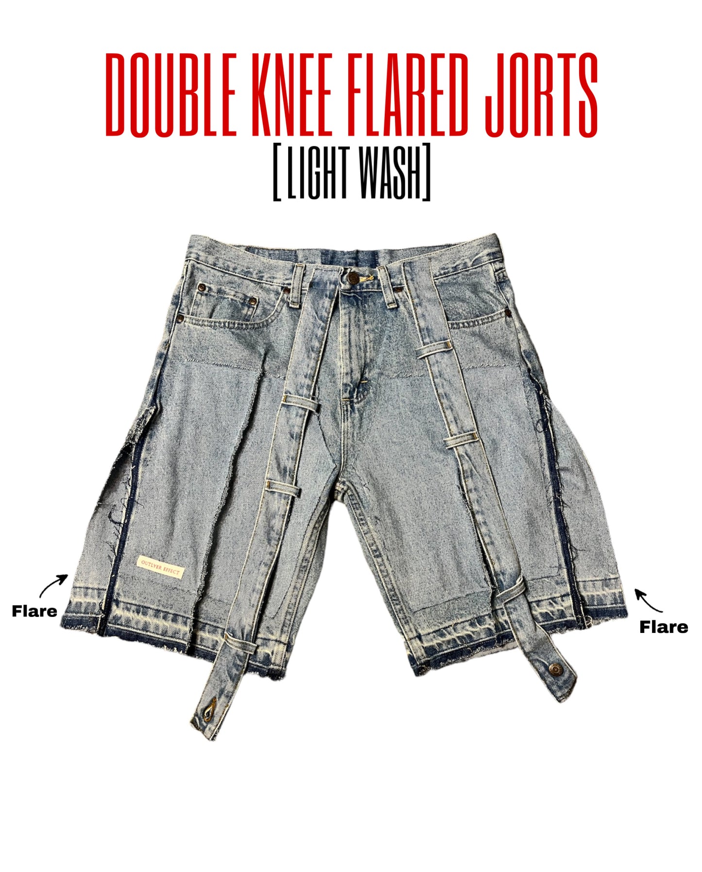 Double Knee Flared Jorts [Light Wash]