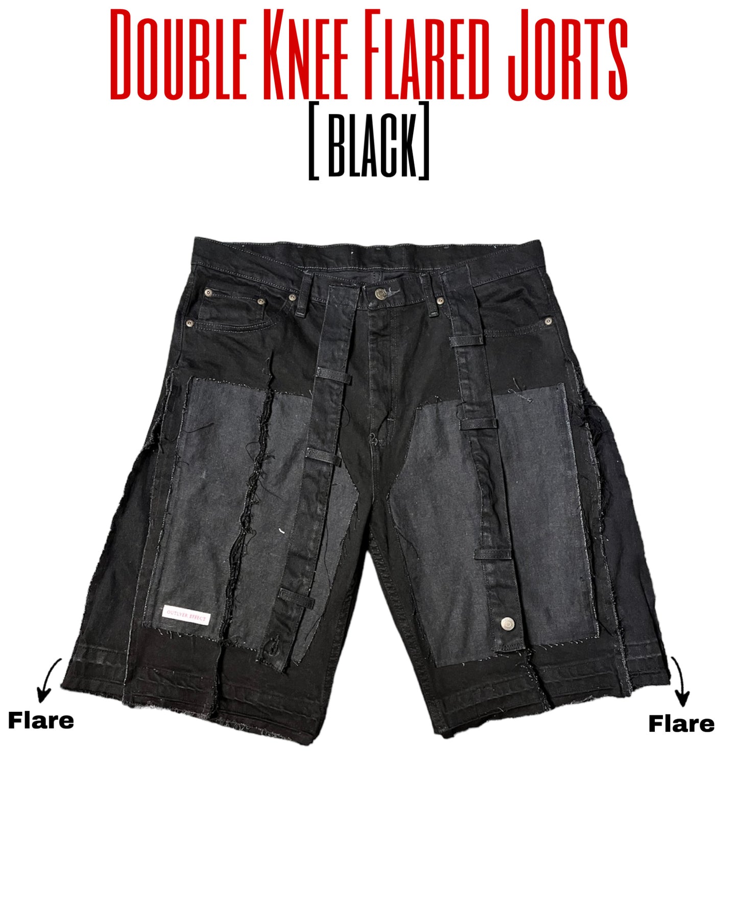 Double Knee Flared Jorts [Black]