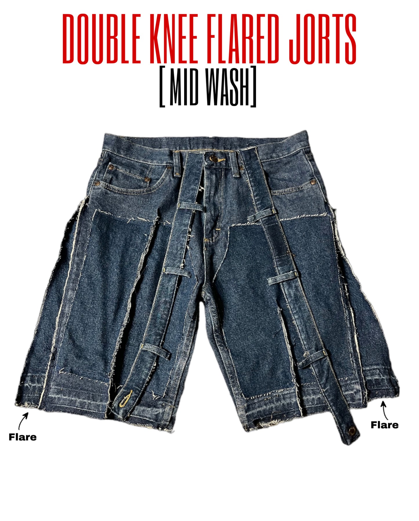 Double Knee Flared Jorts [Mid Wash] – Outlyereffect