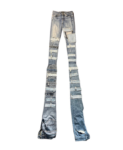 Waistband Stacked Patchwork Denim